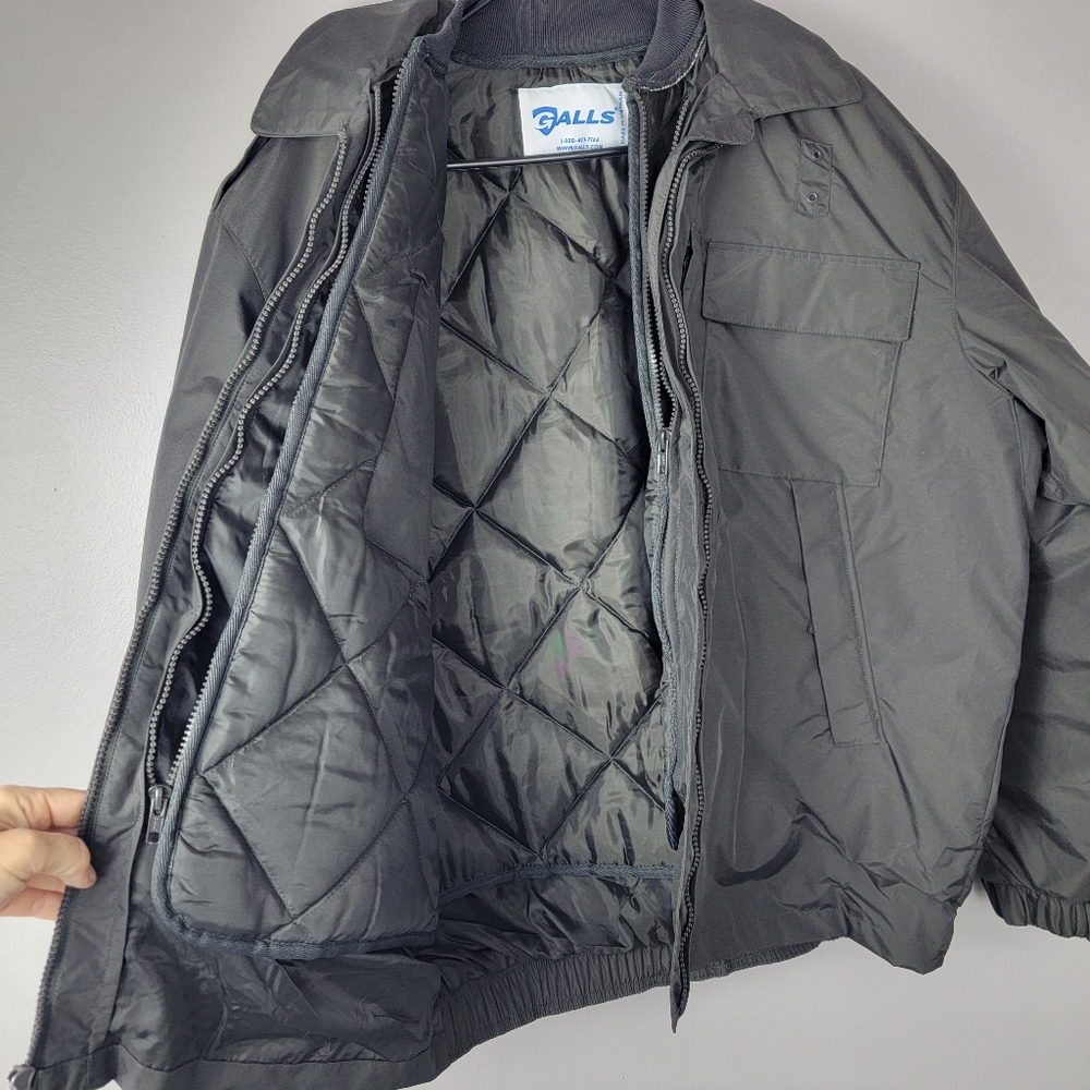 Galls Vintage Bomber Jacket Darck Gray Front Pockets Zip Out Quilt Lined Size L